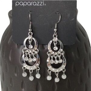 PAPARAZZI Boho Moonstone & Rhinestone Drop Earrings – Silver Tone – NWT